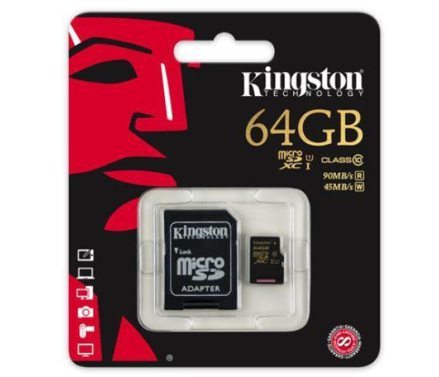 Kingston 64GB microSDXC Class10 zapis 45MB/s odczyt 90MB/s - 201448 - zdjęcie 2